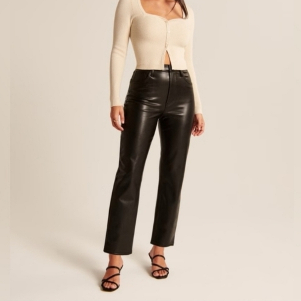 Abercrombie & Fitch Curve Love Ankle Straight Ultra High Rise Vegan Leather Pant